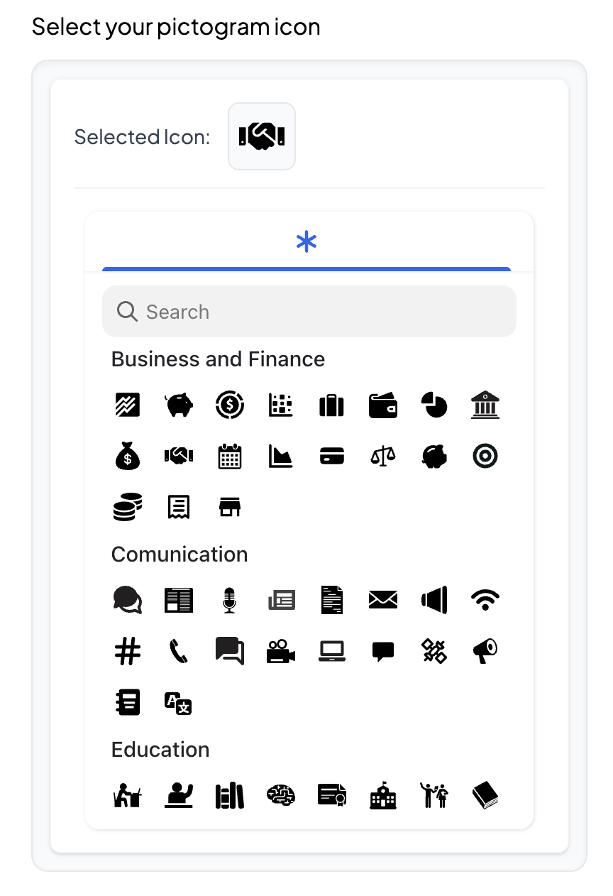 Select your pictogram icon — icon library in Questiory